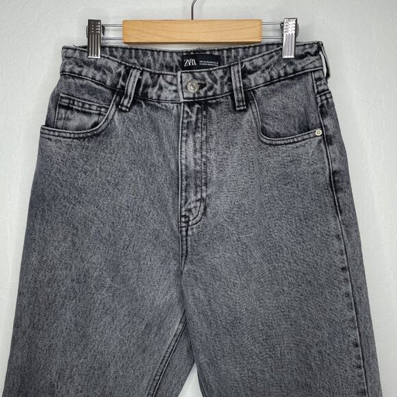 Zara Grey Acid Wash High Rise Distressed Denim Boyfriend Mom Jeans 4 - Picture 5 of 14